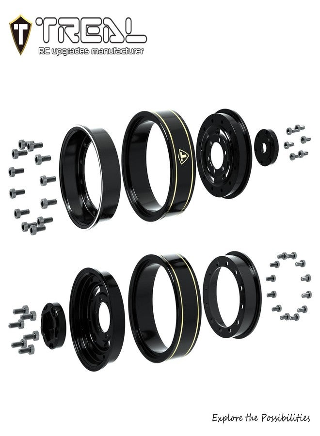 TREAL 1.0 Beadlock Wheels Deep Dish Rims (4P) for SCX24 AX24 FCX24 TRX4M 1/24 1/18 Crawler Car-Type F(Black) - Image 4